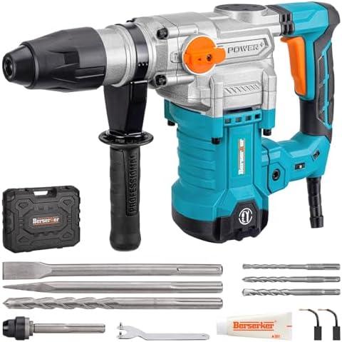 Berserker 1-9/16" SDS-Max Heavy Duty Rotary Hammer Drill with Vibration Control, Safety Clutch,13 Amp 3 Functions Demolition Rotomartillo for Concrete-Including 4 Drill Bits,2 Chisels, Carrying Case
