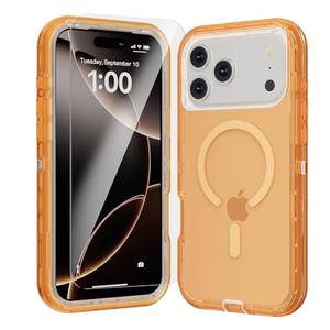 Luckwhale for iPhone 17 Pro Max Case, Fits Magsafe,Heavy Duty Shockproof Protection Phone Cases with Screen Protector*1, Magnetic Transparent Protective Cover for iPhone 17 ProMax 6.9 '', Orange