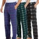 Real Essentials 3 Pack: Men's Fleece Pajama Pants, Loungewear Soft PJ Bottoms Sleepwear Pockets, Small
