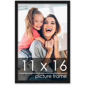 Poster Palooza 11x16 Frame Black Solid Wood Picture Frame | 0.75 Inch Moulding Width | Includes UV Acrylic Plexiglass, Foam Board Backing & Hanging Hardware