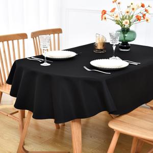 NEWISHER Black Oval Tablecloth 60x84 inch, Heavy Duty Polyester Fabric Table Cloth, Reusable Washable Solid Table Cover for Dining, Kitchen, Party, Wedding, Indoor Outdoor Tabletop Decoration