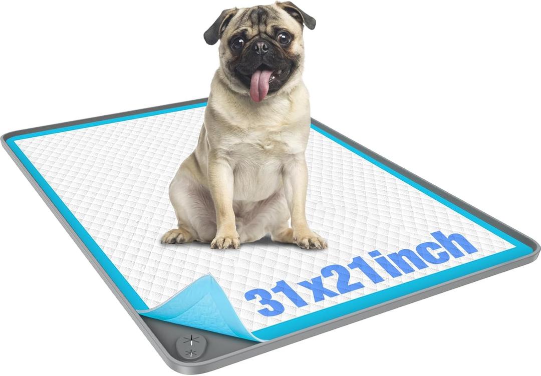 Pee Pad Holder for Dogs, 31"X21" Non-Slip Silicone Puppy Pad Holder with Low Edge Design for Small Dogs, Puppy Potty Training Pad Tray, Grey