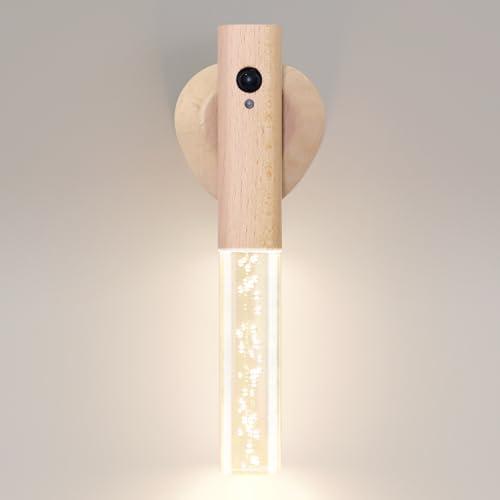HAANGWAN Motion Sensor Night Light Indoor, Rechargeable Night Light Wall Sconce Wooden Set of 1, Battery Powered Magnetic Wall Sconce Decor for Bedroom, Hallway, Bathroom, Stairway, Closet