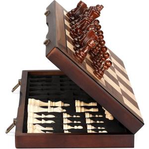 Magnetic Wooden Chess Set for Adults Kids 15'' Chess Board with Handmade Pieces, Folding Portable Travel Unique Chess Sets Game for Tournament Professional Beginner