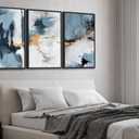 Large Framed Canvas Wall Art, Coastal Blue White Abstract Prints, 16"x24"x3, 16" X 24" X 3pcs Framed