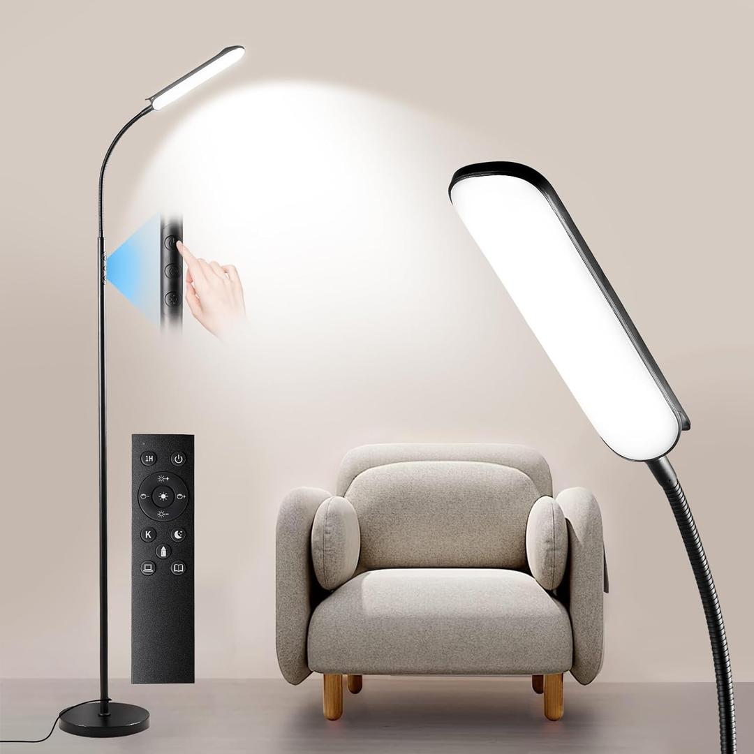 Dimmable LED Floor Lamp, Super Bright Reading Lamps Floor Standing lamp with Remote & Touch Control, Stepless Dimming & 2700K-6500K Color Temperature, for Living Room Bedroom Office, Black