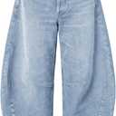 EXLURA Womens Barrel Jeans Wide Leg Y2K Boyfriend Denim Pants Hip Hop Vintage Baggy Jeans Cotton Mid-Low Elastic Waist Pants (M)