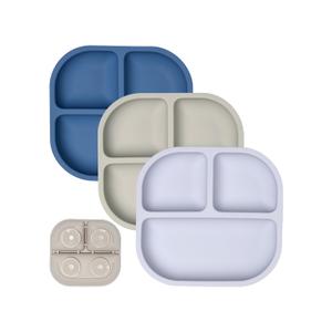 BABELIO Powerful Suction Plates for Baby and Toddler, 100% Food Grand Silicone, Divided, BPA Free, Microwave & Dishwasher Safe, Stay Put, 3 Pack