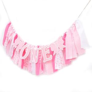 Pink Bowknot High chair Banner - Bow One Birthday Banner, Pink White Bow Party Supplies, Girl First Birthday Decor, Coquette Themed Bow Tie Party Decoration