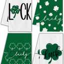 St Patricks Kitchen Towels, Green Clover Shamrock Lucky St. Patrick's Day Dish Towels Set of 4 Kitchen Decor, 16x24 Inch Holiday Seasonal Decorations (16x23.5 in)