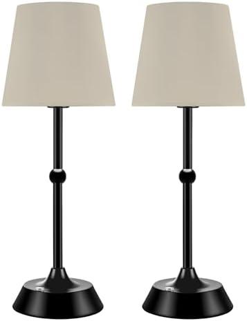 Betluse Set of 2 Portable Cordless LED Table Lamp,Touch Control Fabric Black Dimmable Desk Lamp,Built-in 6000mA Rechargeable Battery,Patio Table Lamp,Bedside Night Lamp,Ambient Light for Restaurant.