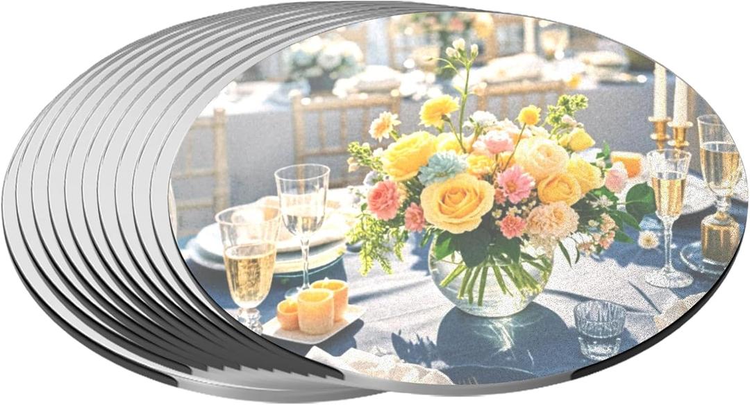 10 Pack Round Mirror Centerpieces for Tables Decorations, 6" Acrylic Circle Mirror Centerpieces Mirror Tray Candle Plate Centerpiece for Wedding Table Decorations Wall Decor (Round, 6inch)