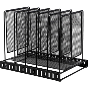 EASEPRES 5 Section Vertical Metal Mesh Desk File Organizer, Spacing Adjustable Upright Desktop Paper Mail Document Magazine Sorter Folder Holder for Workspace Office School Home, Black