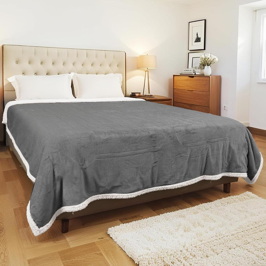 Electric Heated Blanket Twin Size 62x84 Inch - Super Soft Flannel, 10 Heat Settings, 1-12H Auto Shut Off, Machine Washable, Safe for Overnight Use(Light Grey) (02-light Gray)