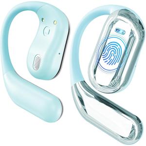 EUQQ Open Ear Bluetooth 5.4 Earbuds, Sport Over Earphones Wireless Headphones Built-in Mic with Ear Buds LED Display, Touch Control, IPX7 Waterproof Hook Design 50Hrs Playtime for Sports, Light Blue