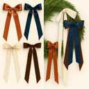 8 Pcs Christmas Wreath Bow Farmhouse Stripe Velvet Bows Ribbon Ornaments for Christmas Tree Topper Front Door Home Decor Winter Party Indoor Outdoor Decoration(Retro)
