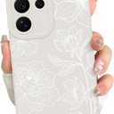 for Samsung Galaxy S25 Ultra case Silicone White Floral Lotus Cute Pattern Case，Camera Protection Soft Slim Phone Case for Girls Women - White