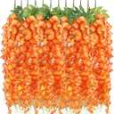12 Pack Wisteria Hanging Flowers, 45 in /3.7ft Artificial Vine Hanging Flowers for Decoration, Fake Long Rattan Hanging Garland Silk Flowers String for Wedding, Garden, Bedroom, Home Decor-Orange