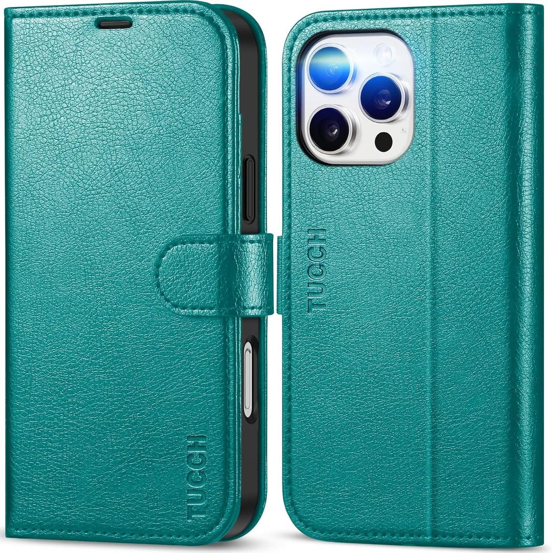 TUCCH Case Wallet for iPhone 16 Pro Max, RFID Blocking [4 Card Holder] Kickstand Shockproof TPU Interior Case, PU Leather Magnetic Flip Folio Cover Compatible with iPhone 16 Pro Max 2024, Cyan