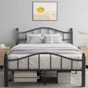 Full Modern Metal Bed Frame with Headboard and Footboard, Black
