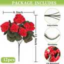 Waipfaru 12Pcs Artificial Fake Flowers for Outdoors, UV Resistant Outdoor Faux Plants, Silk Geraniums Red Flower for Garden Porch Planter Patio Balcony Yard Indoor Home Decoration (12, Red)