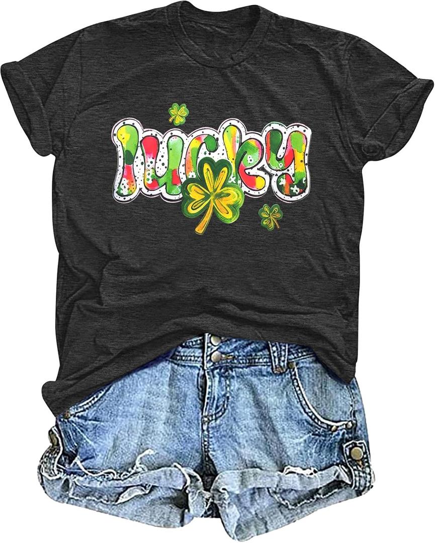 St Patricks Day Shirt Women: Lucky Shamrock Tshirt Irish Shirts St Patricks Clover Short Sleeve Tee Top