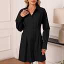 Womens Button Down Shirt Dresses Cotton Button Up Tunics Long Sleeve Solid High Low Blouse Waist Up Dress (S)