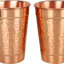 Hammered Pure Copper Water Drinking Glasses Set of 2 Large 13 Oz Drinking Cups Copper Ayurvedic Health Benefits Tumblers Beautiful Handcrafted Design Cup Best Gift