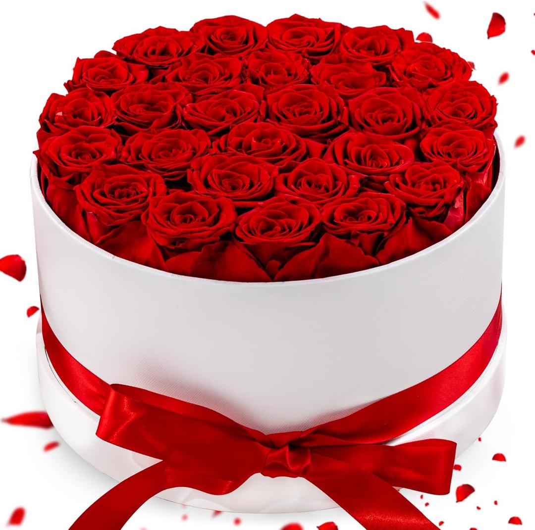 27 Forever Roses in Luxury White Box, Eternal Real Roses Birthday Gifts for Women, Preserved Flowers for Delivery Prime, Anniversary, Valentine's Day, Mothers Day for Mom (Red)