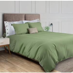 White Classic Forest Green Bed Sheets W Zipper & 2 Pillow Cases