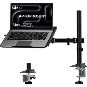 WALI Laptop Desk Mount for 17 inch Notebook, Adjustable Single Monitor Arm with Laptop Holder for 32 inch Screen, Laptops Stand with Ventilated Tray, Up to 22 lbs, (M00LP), Black