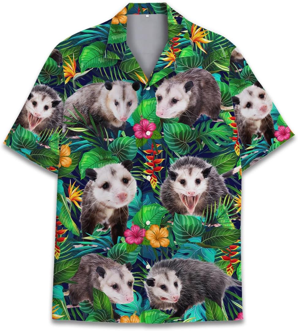 Mushroom Hawaiian Shirts for Men Women, Mushroom Shirt, Mushroom Button Down (X-Large, Opossum 5)