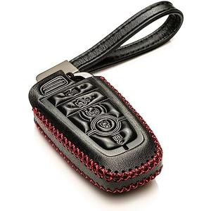 Vitodeco Genuine Leather Smart Key Fob Case Compatible with Ford Mustang 2018-2025, Ford Mustang Mach-E 2021-2025 (5-Button, Black/Red)