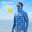 Men's Sun Protection Fishing Shirts UPF 50+ Lightweight Hoodie Long Sleeve UV SPF Hooded Shirts with Mask Rash Guard (3X-Large, Blue Camouflage)