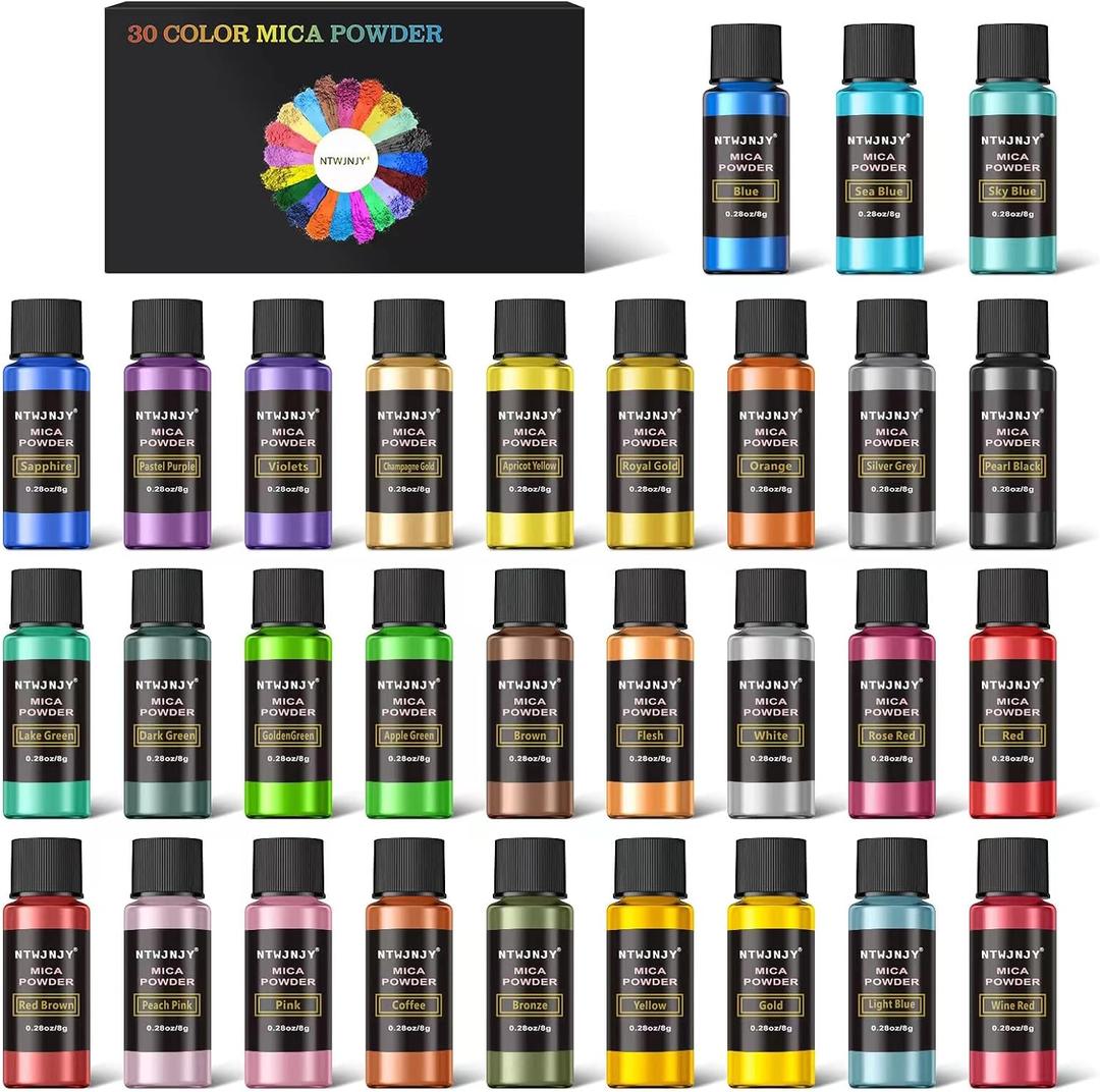 Mica Powder, 30 Color Resin Pigment, Natural Cosmetic Grade Shimmer Mica Powder for Epoxy Resin/Bath Bombs/Candle/Soap/Lip Gloss/Slime. Candle Dye,Soap Making Dye,Resin dye. (30 Bottle)