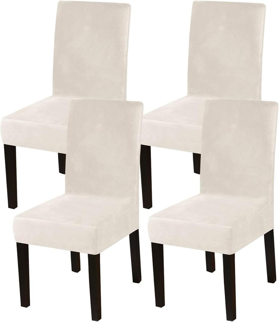 Turquoize Velvet Chair Covers for Dining Room Washable Ivory Dining Chair Slipcovers Set of 4 Stretch Dining Room Chair Covers Seat Protector, Parsons Chair Cover for Home, Hotel, Banquet (4, Ivory)