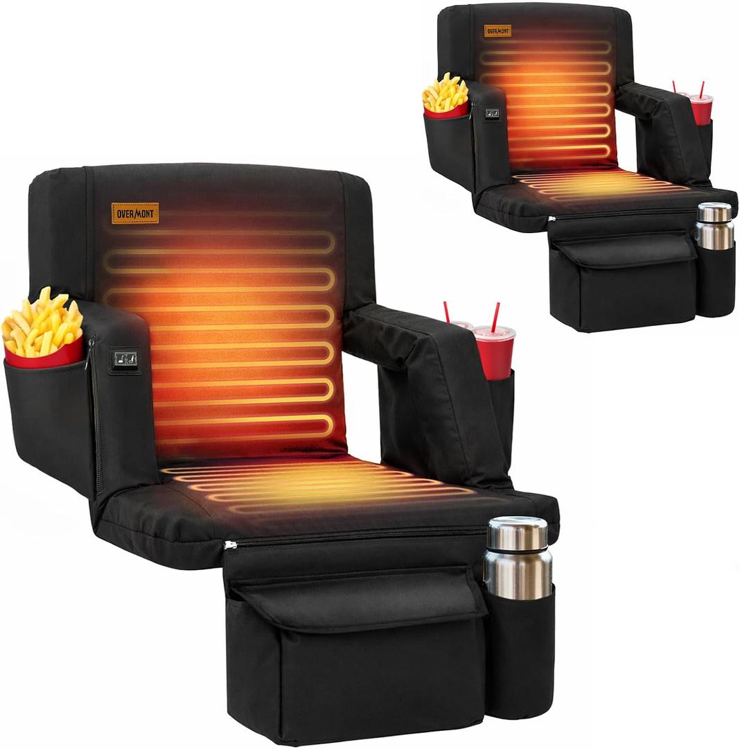Overmont Heated Stadium Seats 2 Pack with Back Support, Dual-Zone Heat, 20.5'' Wide - 2PCS