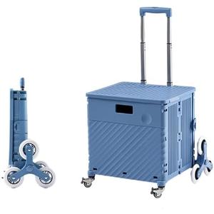 Collapsible Wagon Cart with Wheels Foldable Folding Wagons Carts Silent Universal Wheels,Heavy Duty Grocery Cart with Telescopic Handle and 360 Rotate Wheels Foldable Shopping Trolley with (65L, Blue)