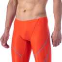 MY KILOMETRE Men's Swimsuit Jammer Solid Swim Jammers Endurance Long Racing Training Swimsuit (Medium, Light Red)