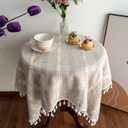 Gernaice Rustic Stripe Embroidered Tablecloth Heavy Small Square Tassel Cotton Linen Table Cloth Wrinkle Free Washable Table Cover for End Bedside Coffee Teapoy Table Tea Trolley Brown 36x36 Inch