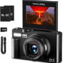 4K Digital Camera for Photography, 64MP Vlogging Camera for YouTube with 3" 180 Flip Screen, 18X Digital Zoom Point and Shoot Camara with 32GB Micro SD Card for Beginner (Black)
