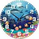 Ocean Wall Clock Battery Operated Underwater Life Fish Algae Coral Reef Shark Starfish Wall Clock Silent Non Ticking Quality Quartz 10 Inch Round Easy Clock to Read for Home Office