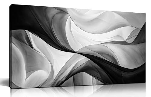 CANEITO Abstract Wall Art for Living Room, Black and White Wall-Decor for Bedroom, Minimalist Curve Line Canvas Print Pictures for Hallway Office, Size 40x20 Inches