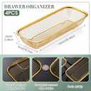 4 x 4 Pcs Gold Kitchen Drawer Baskets Stainless Steel Storage Container Mesh Storage Golden Utensil Holder Wire Basket Stackable Drying, 12 x 5 x 2 Inch