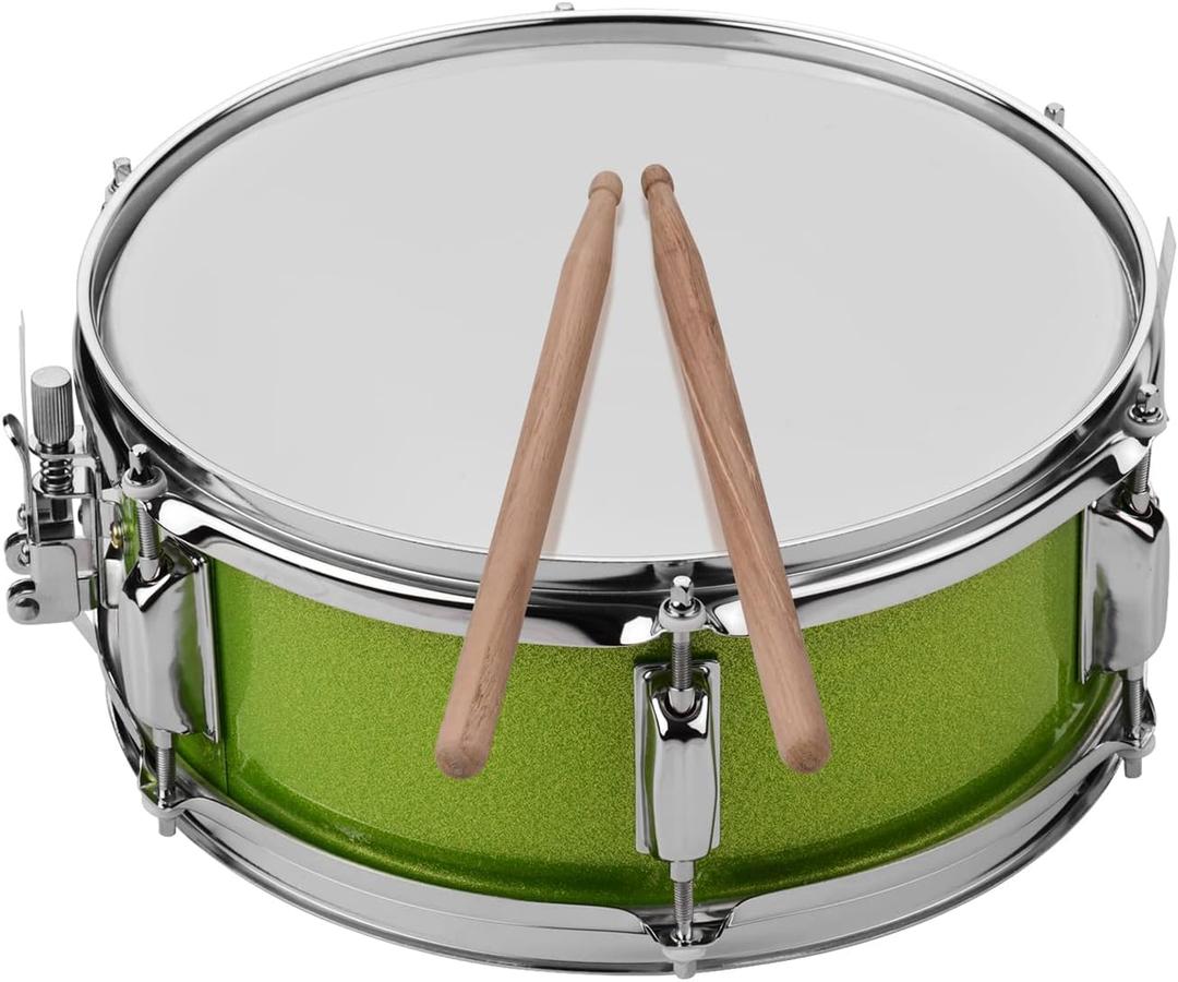 12 Inch Snare Drum Head with Drumsticks Shoulder Strap Drum Key for Student Band (Green)