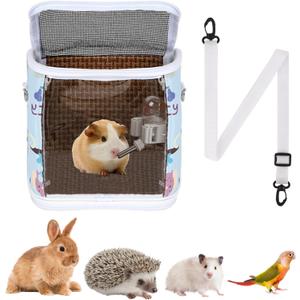 Guinea Pig Carrier Bag with Water BottleTravel Portable Small Animal Carrier Sling Pouch, Clear Window Carrier Backpack for Hamster Bunny Gerbil Hedgehog Sugar Glider Lizard Bird.(Blue)