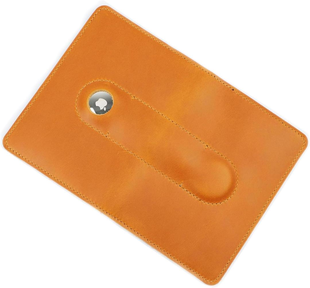 Air Tag Holder - Handmade Leather Passport Holder, Multi-functional Wallet, Vintage Crazy Horse Leather ID & Card Case  Premium Travel Document Organizer & Orange