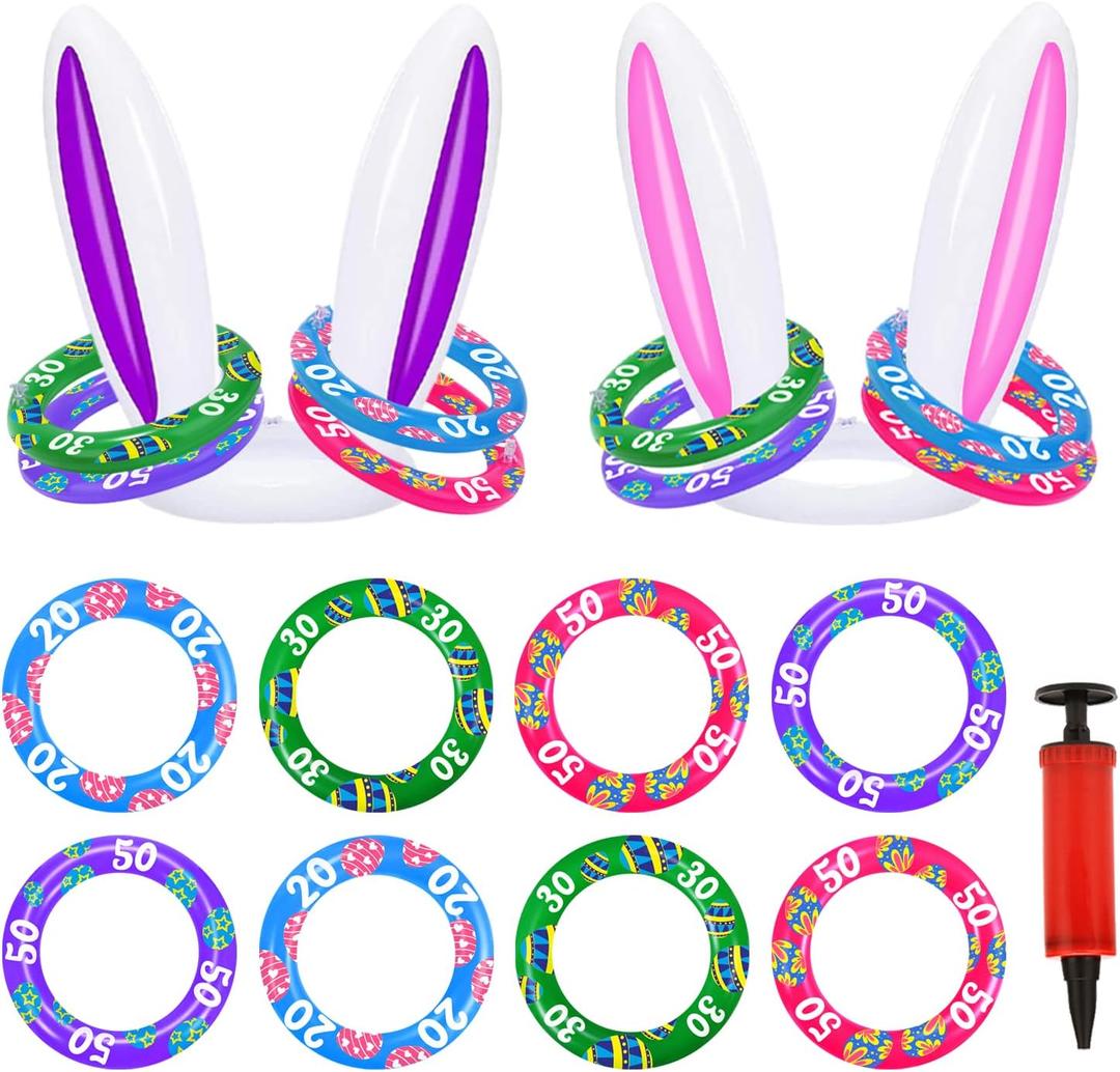 Easter Bunny Ear Ring Toss Game 2Pack, Easter Egg Fillers & Basket Stuffer Essentials for Teens Kids, Easter Gifts for Kids, Indoor Outdoor Games for Adults Family, Party Favors Supplies