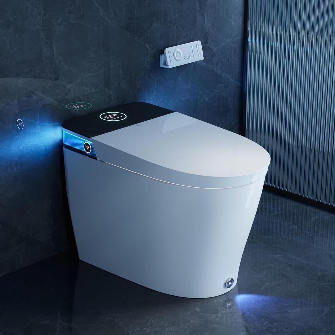 HOROW T38 Artistic Smart Toilet, Bidet Toilet with Powerful Flush, Auto Open/Close Lid, Instant Warm Water, Elongated Heated Seat, Dryer, Night Light, Deodorization
