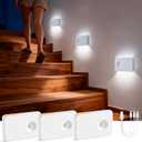 Powfloven Rechargeable Motion Sensor Stair Lights, 3 Pack Smart Wireless Led Battery Operated Night Lights, RGBW Stick On Stairway Lamp Indoor for Step, Cabinet, Hallway, Bathroom